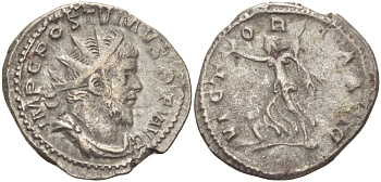 Римская Империя (императоры в Галлии) антониниан 260 - 269 Постум. IMP C POSTVMVS P F AVG / VICTORIA AVG, Виктория с венком и пальмовой ветвью, у ног пленник, Колония Агриппины, Very fine RIC 89 биллон 1073-13-91