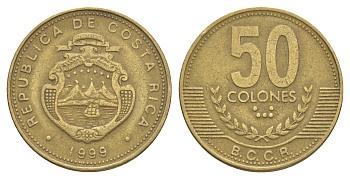 Коста-Рика 50 колонов 1999 KM 231.1 латунь 4631-244