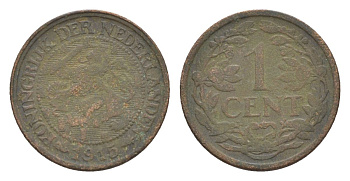 Нидерланды 1 цент 1915 Вильгельмина (1890-1948) KM 152 бронза 73-1724
