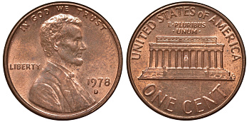 США 1 цент 1978 D KM 201 медь цинк 4549-844