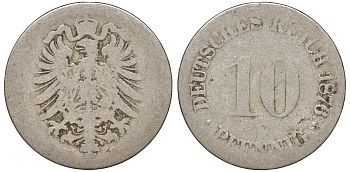 Германия 10 пфеннигов 1876 KM 4 медно-никель 4132-455