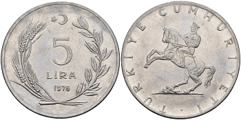 Турция 5 лир 1976 Кемаль Ататюрк KM 905 нержавеющая сталь 4140-126