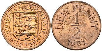 Гернси 1/2 пенни 1971 Елизавета II (1952-2022), герб KM 20 бронза 4154-115