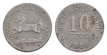 Брауншвейг 10 пфеннигов 1918 Funck 56.2A, Men05 3454.3, Men18 4388.3, Jeger 3a железо 4659-329