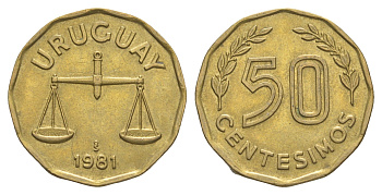 Уругвай 50 сентесимо 1981 KM 68 алюминиевая бронза 4637-1215