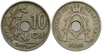 Бельгия 10 сантимов 1928 Belgique KM 85 медно-никель 4172-1036