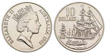 Австралия 10 долларов 1988 200 лет высадке Артура Филлипа KM 103 серебро BU 1066-2-53