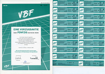 ФРГ 50 марок 1990 Посредническая компания VBF по страхованию, финансированию и инвестициям AG, акция   бумага  8801-20-1