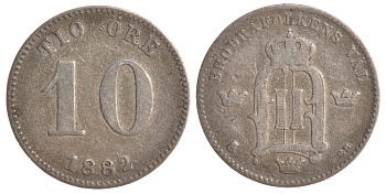 Швеция 10 эре 1882 Оскар II (1872-1907) король Швеции и Норвегии KM 755 серебро 4179-516