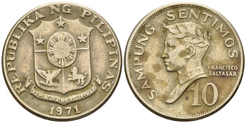 Филиппины 10 сентимо 1971 Франсиско Балагтас KM 198 медь цинк никель    4602-557