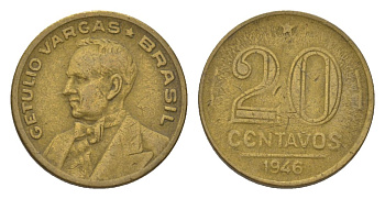 Бразилия 20 сентаво 1946 Жетулиу Варгас KM 556a алюминиевая бронза 4625-944