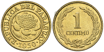 Парагвай 1 сентимо 1950  KM 20 алюминиевая бронза  aUNC  220-963