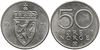 Норвегия 50 эре 1975 Улаф V (1957-1991) KM 418 медно-никель 4577-755