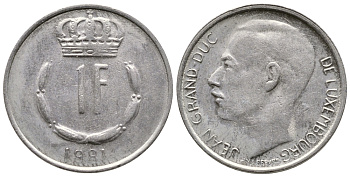 ЛЮКСЕМБУРГ 1 ФРАНК 1981 KM 55 медно-никель 4364-1024