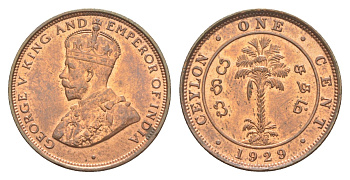 Цейлон 1 цент 1929 Георг V (1910-1936) KM 107 медь UNC 1516-1134