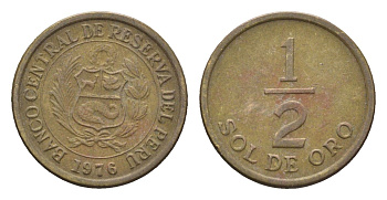 Перу 1/2 соль 1976 KM 265 латунь 4664-454