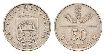 Латвия 50 сантимов 1992 KM 13 медно-никель 105-1118