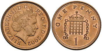 Великобритания 1 пенни 2002 Елизавета II (1952-2022) KM 986, Spink 4710 (B5) сталь плакированная медью 4176-637