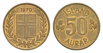 Исландия 50 эйре 1970 KM 17 никель латунь UNC 4632-953