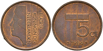 Нидерланды 5 центов 1984 Беатрикс (1980-2013) KM 202 бронза    4187-333