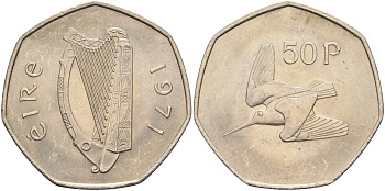 Ирландия 50 пенсов 1971 вальдшнеп KM 24 медно-никель UNC 4583-515