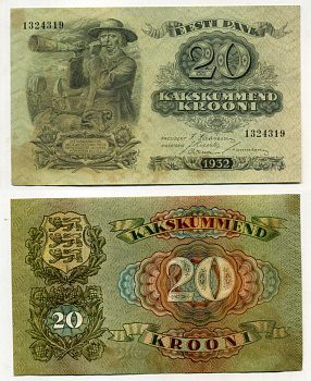 Эстония 20 крон 1932 пастух Pick 64 a бумага 7375-13-3-2