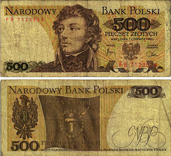 Польша 500 злотых 1982 Тадеуш Костюшко Pick 145 d бумага 7215-15-3-2