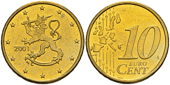 Финляндия 10 евроцентов 2001 KM 101 нордик UNC M57-05