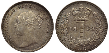 Великобритания 1 пенни 1839 Виктория (1837-1901) KM 727, Spink 3920 серебро PROOFLIKE 1523-1344