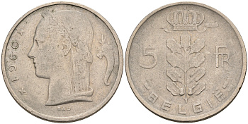 Бельгия 5 франков 1960 Belgie, Бодуэн I (1951-1993) KM 135.1 медно-никель 92-415