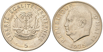 Гаити 5 сантимов 1975 FAO, Президент Жан-Клод Дювалье KM 119 медь цинк никель aUNC 4585-731