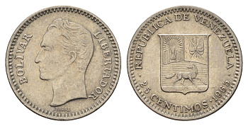 Венесуэла 25 сентимо 1965 Симон Боливар Y 40 никель UNC 4173-853