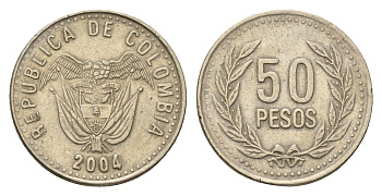 Колумбия 50 песо 2004 KM 283 медь цинк никель 4696-1239