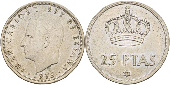 Испания 25 песет 1975 (77) Хуан Карлос I (1975-2014) KM 808 медно-никель 4551-957