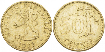 ФИНЛЯНДИЯ 50 ПЕННИ 1978 K KM 48 алюминиевая бронза 212-1034