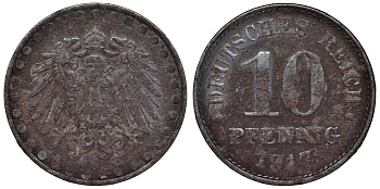 Германия 10 пфеннигов 1917 J? KM 20, J. 298 железо 4119-135