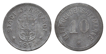 Дармштадт 10 пфеннигов 1917 Funck 88.1A, Men05 4934.1, Men18 6167.1 цинк 4659-261