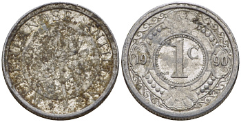 Нидерландские Антилы 1 цент 1990 Беатрикс (1980-2013) KM 32 алюминий 66-953