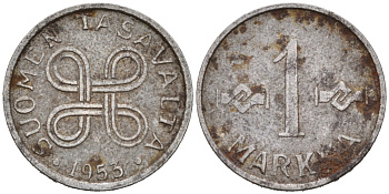 ФИНЛЯНДИЯ 1 МАРКА 1953 KM 38 железо 192-1169