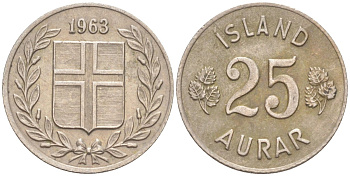 Исландия 25 эйре 1963 KM 11 медно-никель 187-366