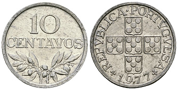 Португалия 10 сентаво 1977 KM 594 алюминий 4164-1056