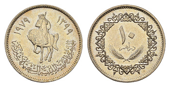 Ливия 10 дирхамов 1979 год-тип KM 20 сталь плакированная никелем UNC 4679-449