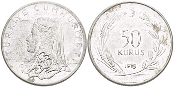 Турция 50 курушей 1973 Анатолийская невеста KM 899 нержавеющая сталь 4525-554