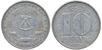 ГДР 10 пфеннигов 1968 A KM 10 алюминий 62-751