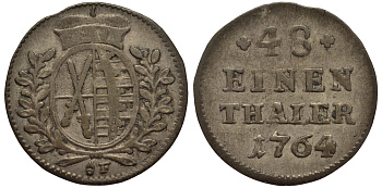 Саксония, Альбертинская линия 1/48 талера 1764 Фридрих Август III (1763-1806), из коллекции Gerhart Rother KM 966, Buck 111, Slg. Merseburger 2015 серебро 413-6515