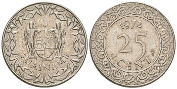 Суринам 25 центов 1972 KM 14 медно-никель 4611-828