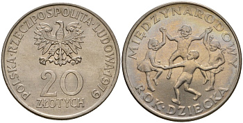 Польша 20 злотых 1979 MW, Международный год детей Y 99 медно-никель UNC 81-425