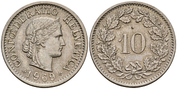 Швейцария 10 раппенов 1969 B KM 27 медно-никель 4189-415