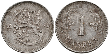 ФИНЛЯНДИЯ 1 МАРКА 1948 L KM 30b железо 4563-657