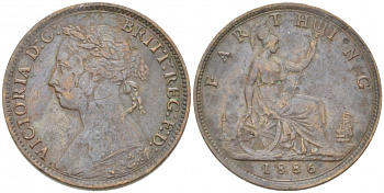 Великобритания 1 фартинг 1886 Виктория (1837-1901) KM 753, Spink 3958 бронза 3955-262
